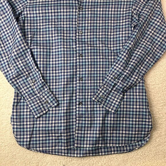 Ermenegildo Zegna Shirt Mens Medium Blue Plaid Check Long Sleeve‎ Button Up - Picture 10 of 13
